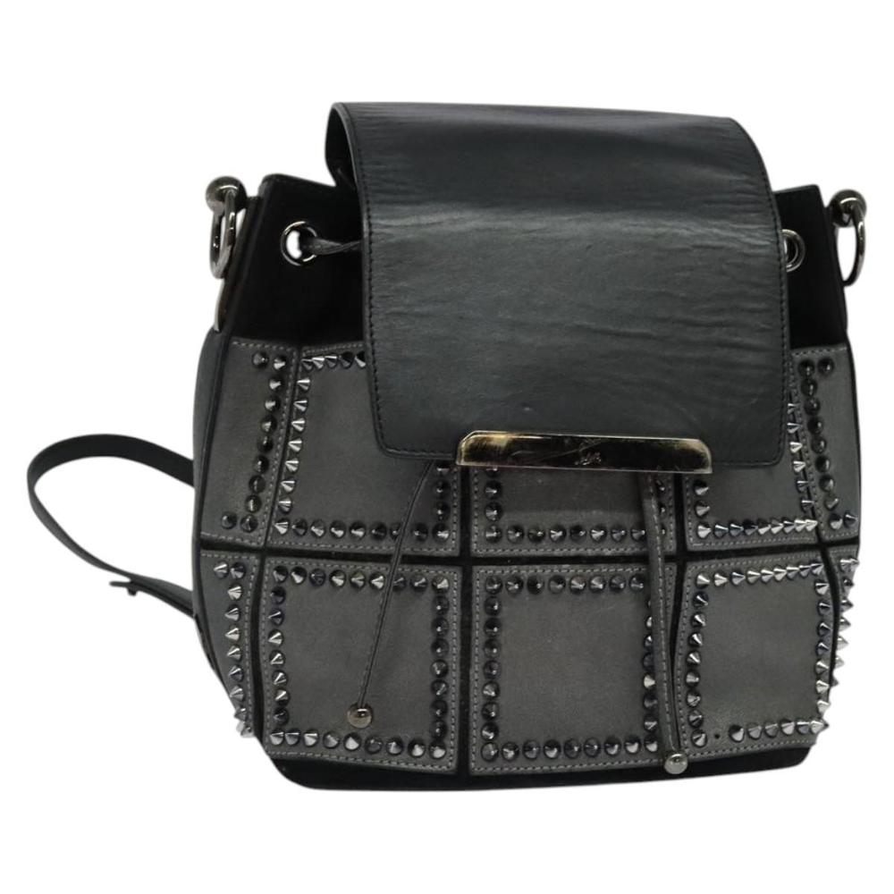 Christian Louboutin Backpack Leather Black Silver Auth bs25217